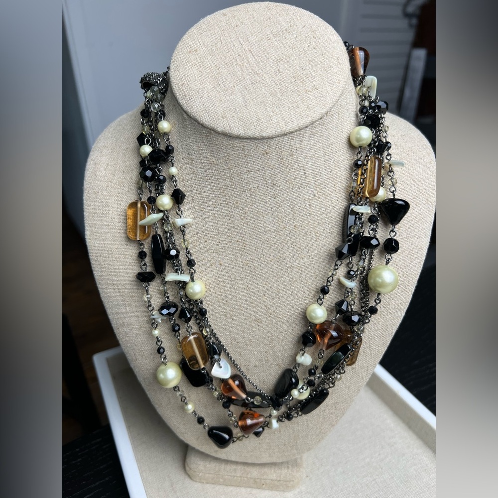 Lia Sophia Multi Strand Multi Bead Including Glass & Mother of Pearl Necklace